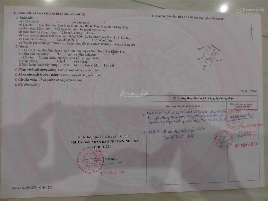 Chính chủ cần bán gấp mảnh đất 200m2 2 mặt tiền đường 20m khu dân cư ninh phú ninh hoà