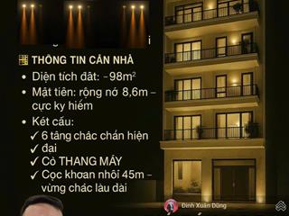Bán toà nhà 6 tầng thang máy mặt đường lạch tray 98m2 ngang rộng nở hậu 8,6m hai mặt tiền