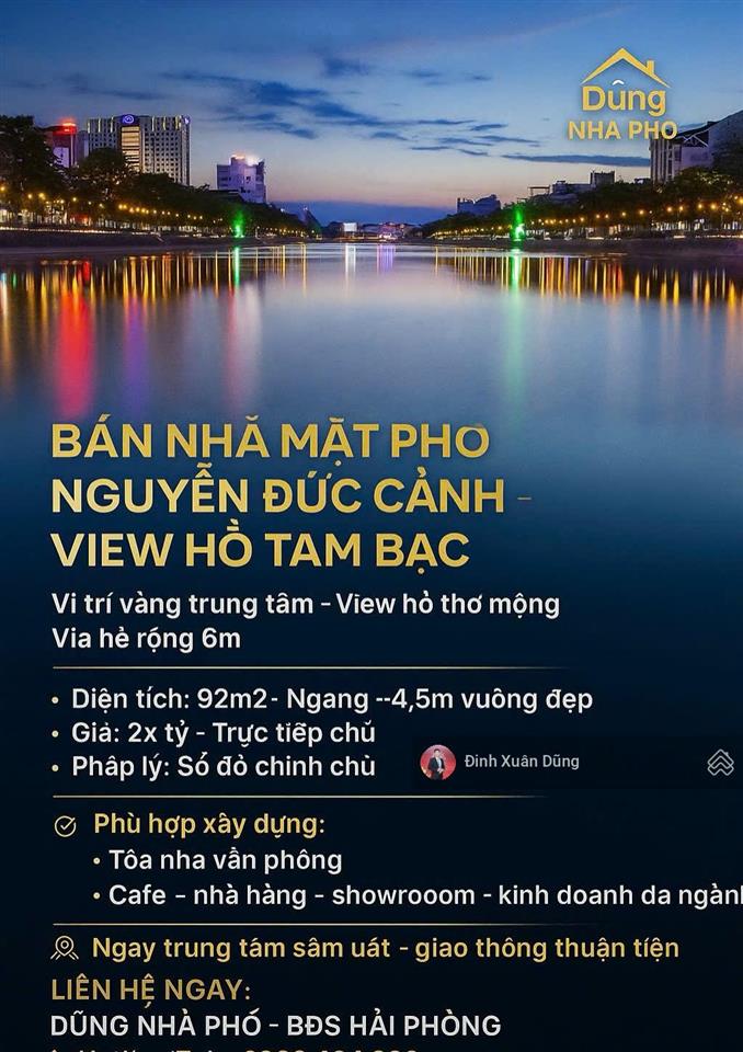 Bán nhà mặt đường nguyễn đức cảnh 92m2 view hồ tam bạc, ngang rộng chỉ 26ty