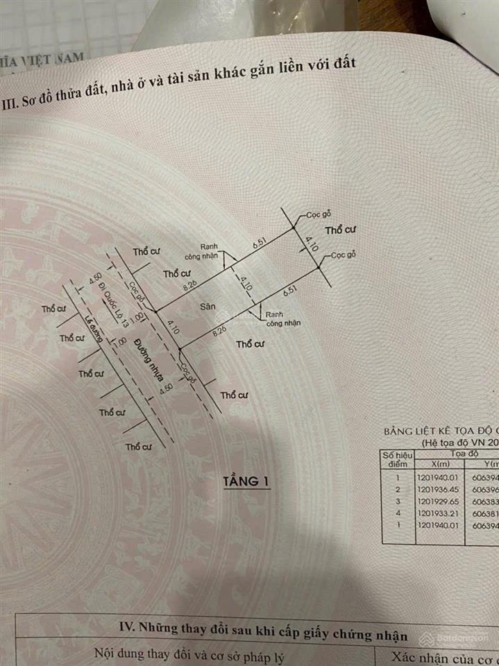 Chủ gửi bán lô đất 61m2 (4,1x15m) đường oto rộng 8m ngay ql13 gần cầu vượt bình phước giá 4,9tỷ