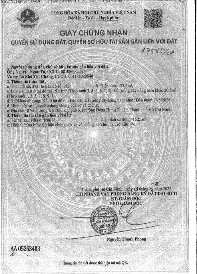 Bán nhà hẻm xe tải thông gần sát kdc an sương dt 8x21m