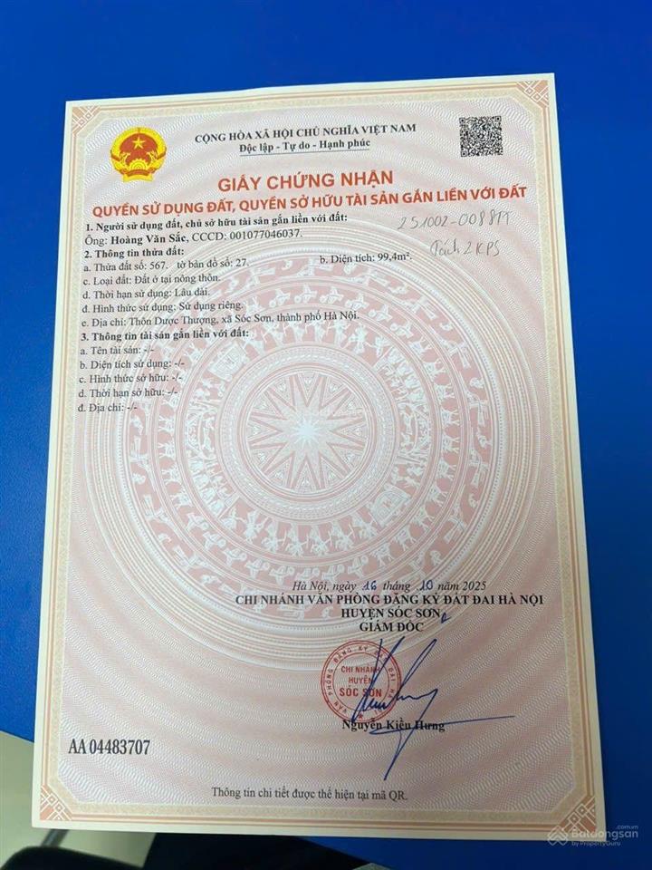 Bán đất 99,4 m trục chính trung tâm xã sóc sơn  hà nội.