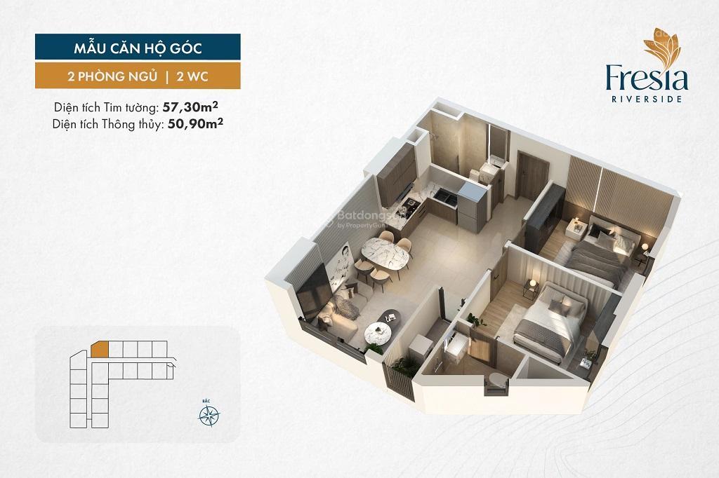 2pn 2wc 51,5m2 2,158 tỷ căn hộ fresia biên hòa ck 4%, vay 75%, tt 25% nhận nhà gần aeon mall, metro