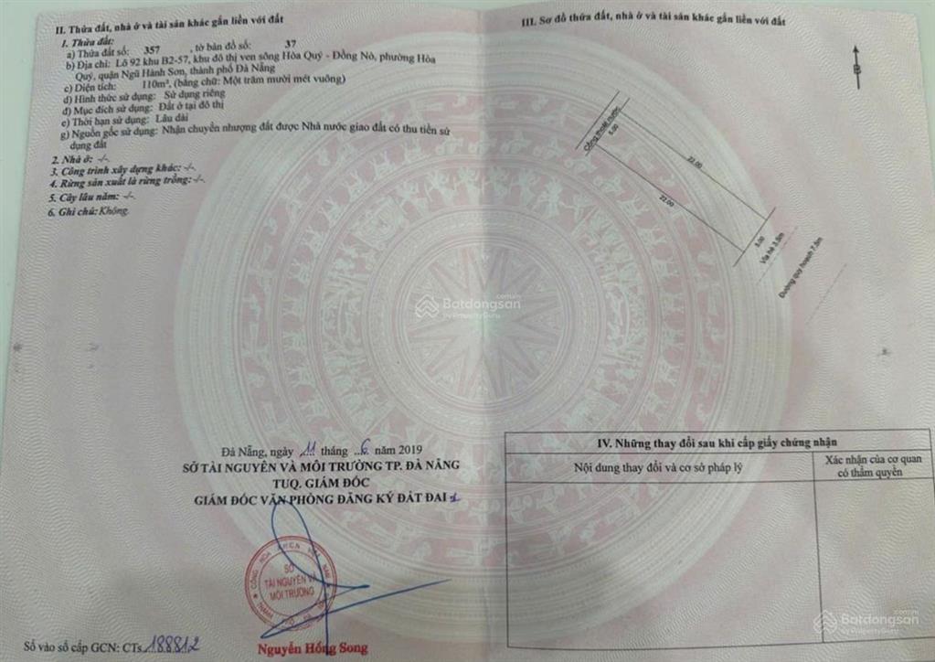 Bán đất nam hoà xuân đường hói kiểng 19 hướng đông nam b2.56 lô 9x sạch giá 5ty630.  0932 558 ***