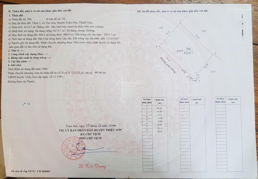 Cần bán lô đất 6219m2. 2 mặt tiền đường, 400m2 thổ cư, gần đường nghi sơn  sao vàng  0866 797 ***