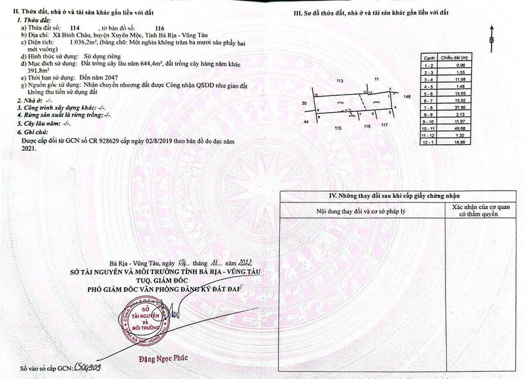 Cần bán 945m đất xã bình châu, tp. hcm. đối diện ressot băng cốc. giá 2,8 tỷ