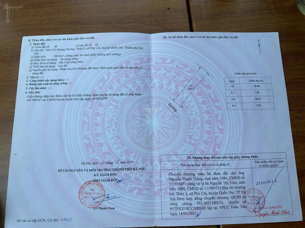 Tôi bán lô 300m2 toàn bộ thổ cư tại thôn 5 phú cát. mt = 7,5m!  0902 298 ***