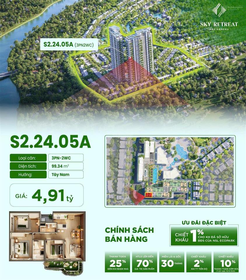 Bán căn hộ sân vườn 3pn xinh đẹp eco retreat