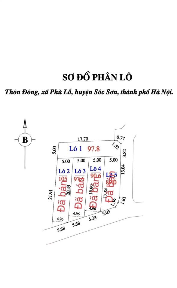 Bán 01 lô đường rộng 5m tại thôn đông xã phù lỗ huyện sóc sơn. cách chợ phù lỗ đường ql3 80m