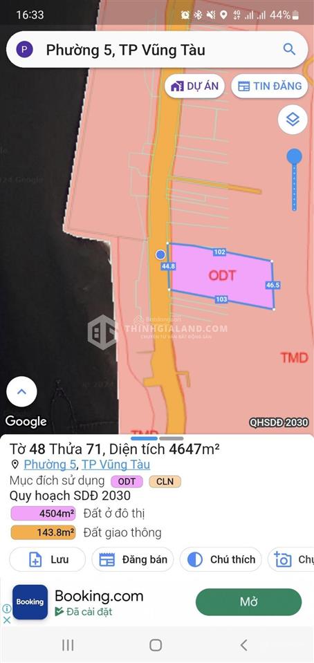 Bán lô đất đẹp mặt tiền bờ biển trần phú địa thế đẹp nhất vũng tàu 4647m2 (45x103m) giá chỉ 60tr/m2