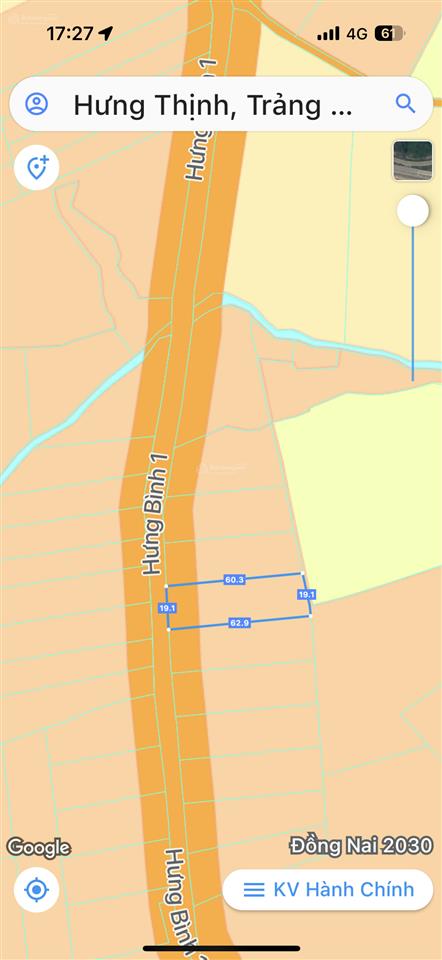 Bán đất 1200m2 mặt tiền đường nhựa 20m hưng bình 1 hưng thịnh trảng bom, giá cực tốt