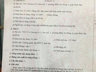 Bán nhà mới hẻm 759/ hương lộ 2, dt 4 x 13m, 2.5 tấm, 5.5 tỷ. (tín hưng)