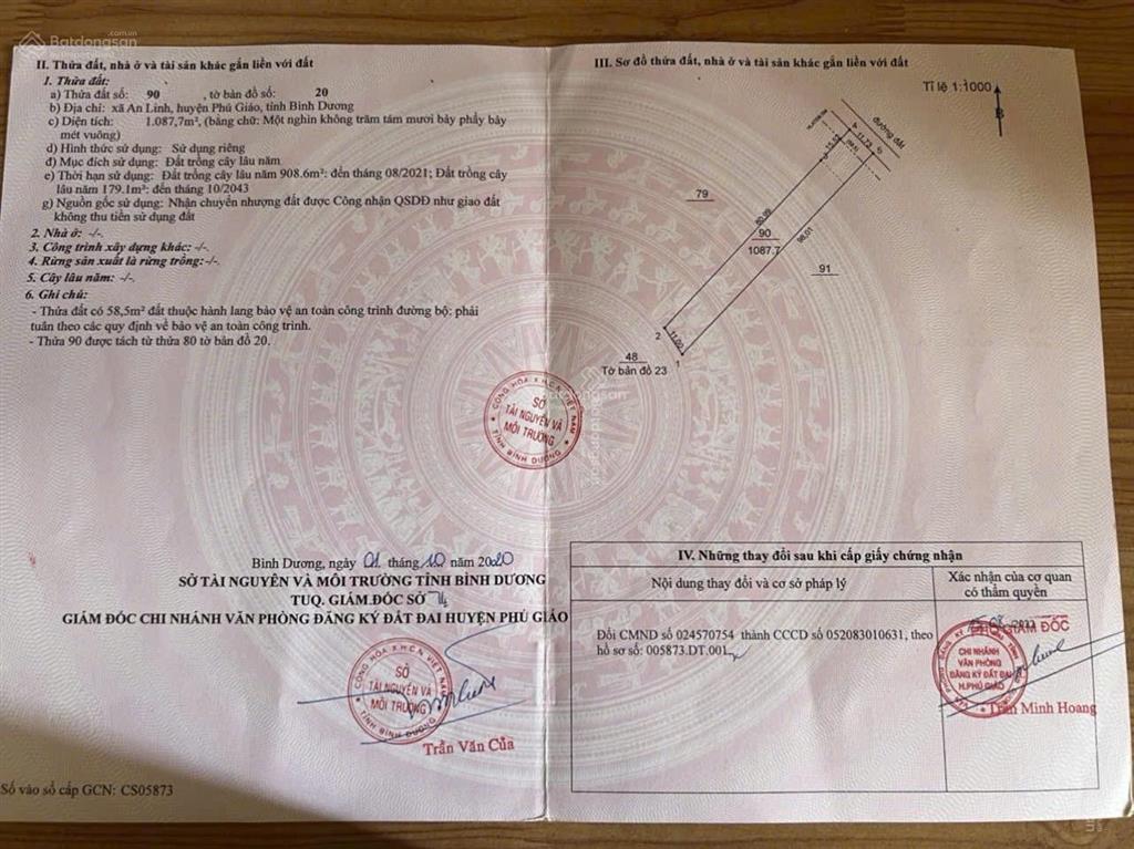 Bán đất giá rẻ an linh, phú giáo, bình dương 1.087m2 chỉ 600 triệu