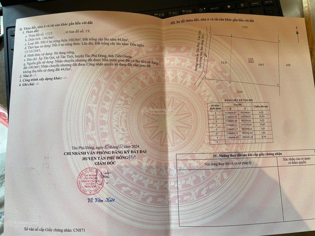 Đất vườn dừa 144m2 (100m2 thổ cư) chỉ 250tr. cách tphcm 75km, cách đường nhựa chỉ 80m