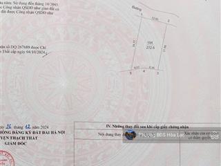 Bán nhanh lô đất dt 272m2, mặt tiền rộng 12m tại yên bình thạch thất, giá hơn 4 tỷ 0866 990 ***