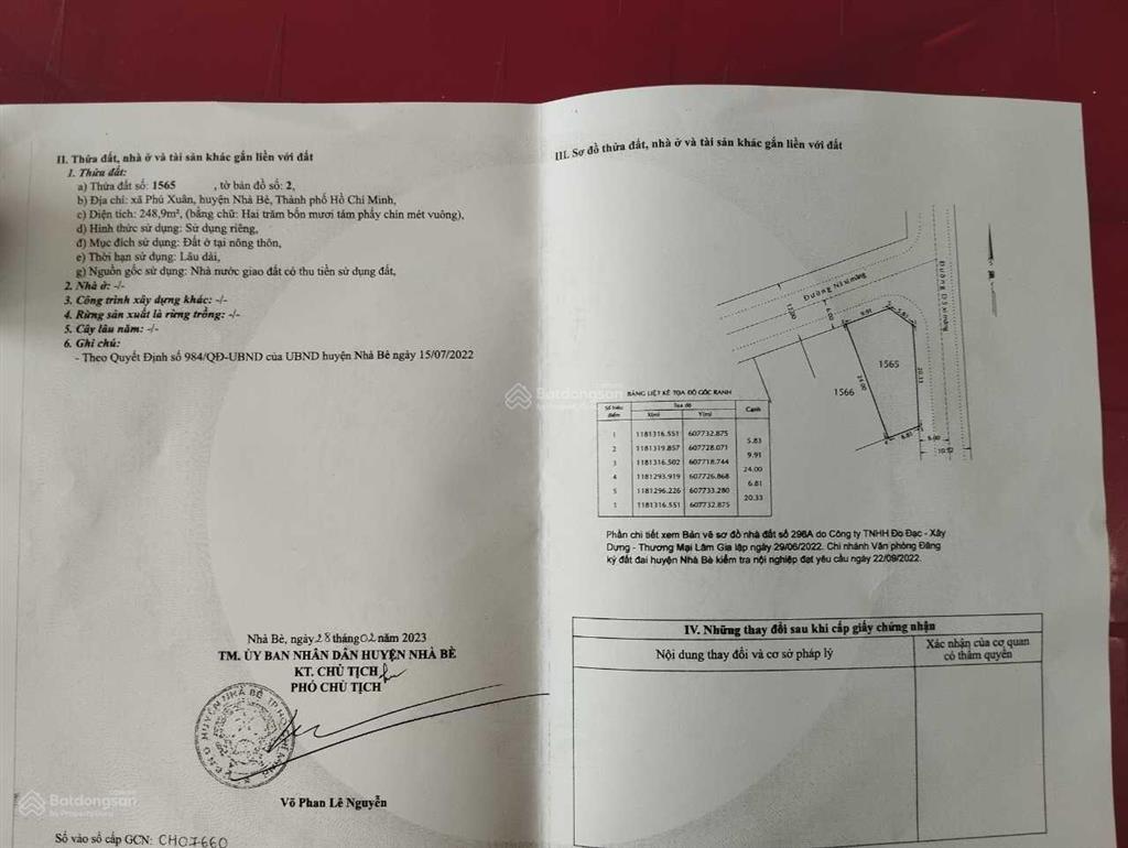 Cần bán đất khu dân cư phú xuân, nhà bè lô góc hai mặt tiền. diện tích 248m2, thổ cư, sổ hồng riêng