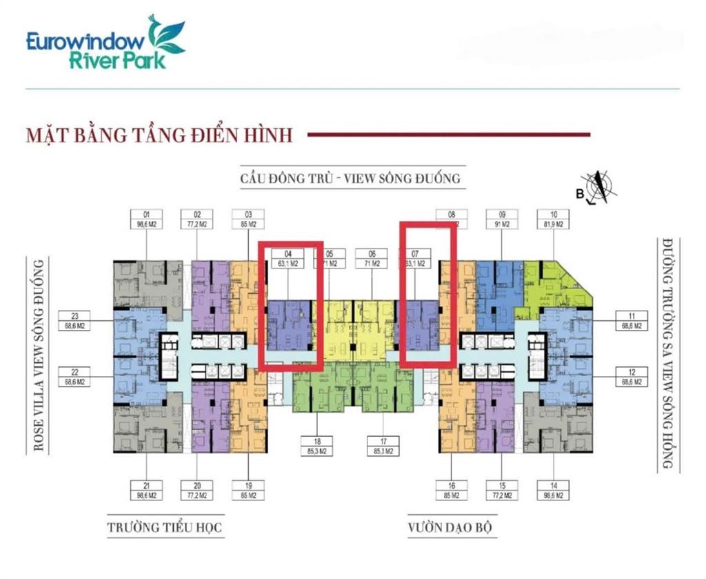 Bán chcc eurowindow river park 63m2, 2pn, 2wc, full nội thất, view sông, đông nam.  0985 575 ***