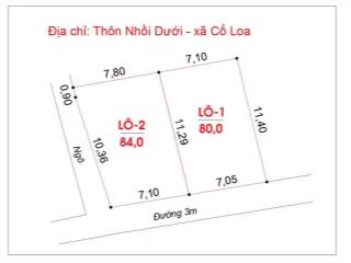 Hàng mới ra . 2 lô đất xóm nhồi cổ loa, đông anh  80m  mặt tiền 7,05m  ngõ oto thông .