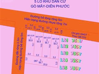 Đường gò mây diên phước 90m chỉ từ 720tr/lô  sổ hồng
