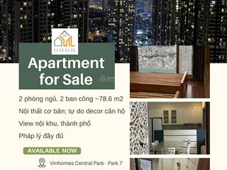 Bán căn hộ vinhomes central park 2pn, 2 ban công, park 7, 78.6 m2, nội thất cơ bản, 9.4 tỷ