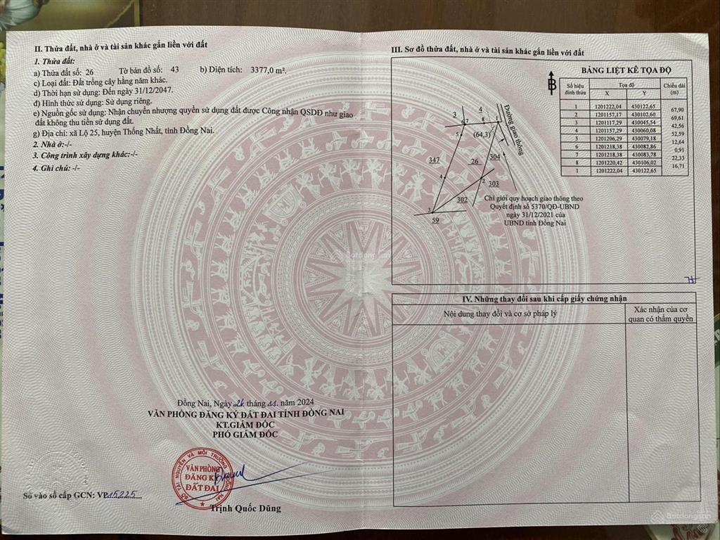 Bán đất tại xã lộ 25, thống nhất, đồng nai. 4321m2, thửa đất vuông vức băng với vườn cây ăn trái