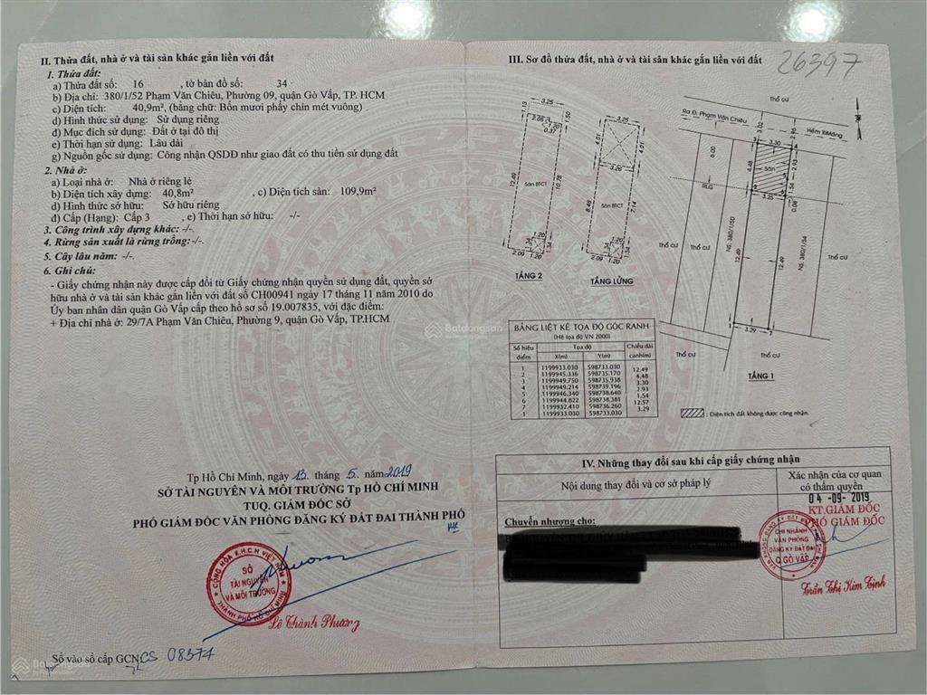 Bán nhà hẻm xe hơi 380/1/52 phạm văn chiêu, 3pn, 3wc