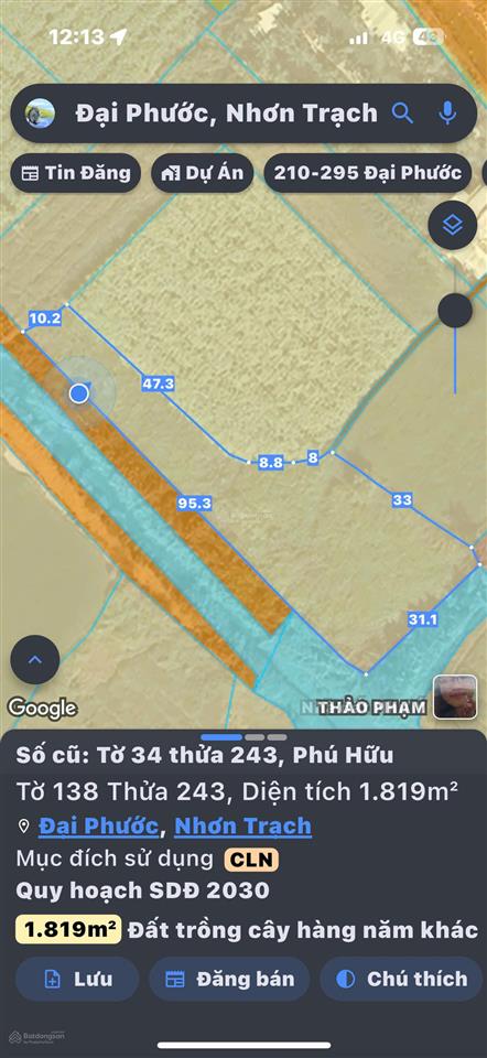 Bán gấp đất tại đường phan văn đáng, 3 triệu/m2, 1819m2, nhơn trạch, đồng nai