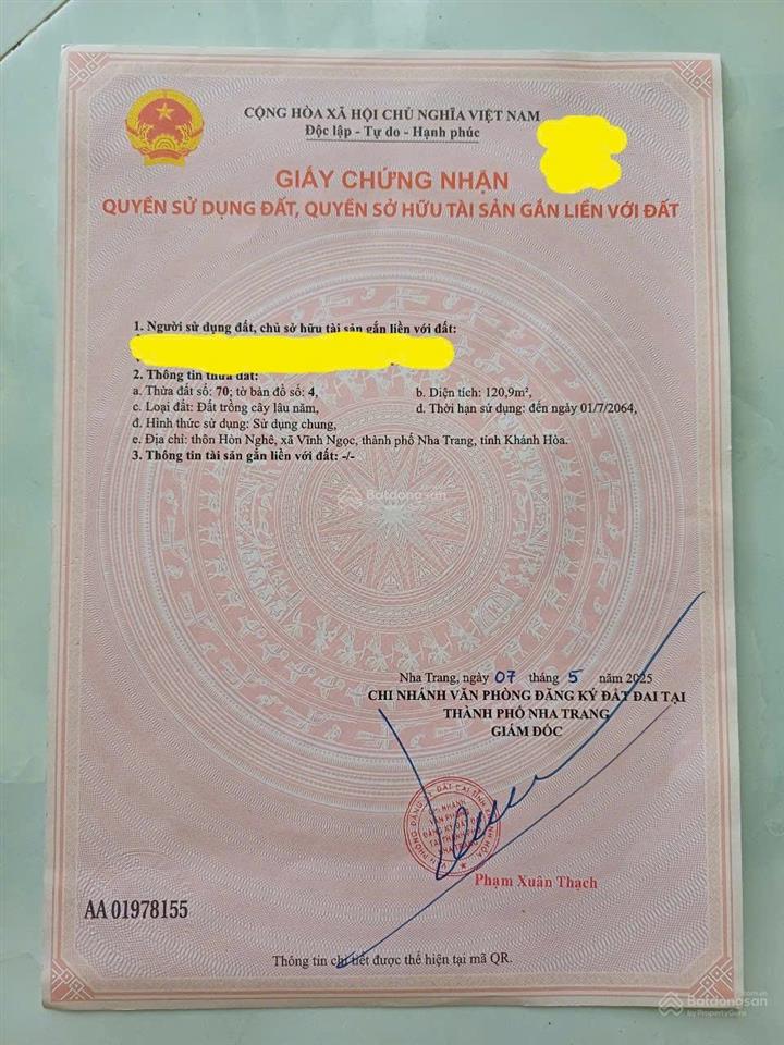Lô đất hòn nghê 2, phường tây nha trang 120,9m2 ngang 8m giá 2,1 tỷ