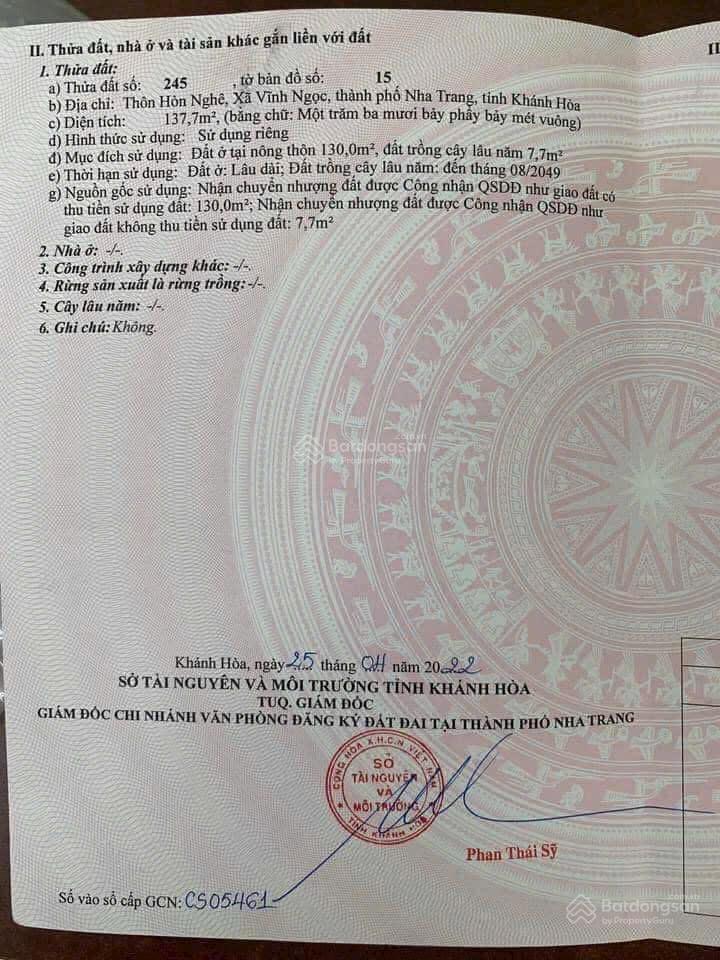 Bán lô đất đẹp hẻm nguyễn xiển, phường tây nha trang 137,7 m2 ngang 4m giá 2,5 tỷ