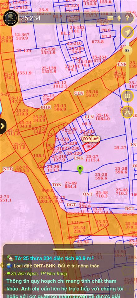 Đất hẻm hùng lộc hầu, xuân ngọc, tây nha trang  90,9m2 ngang 6,4m  giá 1,25 tỷ