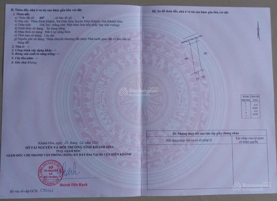 Bán hai lô liền kề thôn bình khánh, diên hoà, diên khánh  sát cụm công nghiệp diên thọ  780 triệu