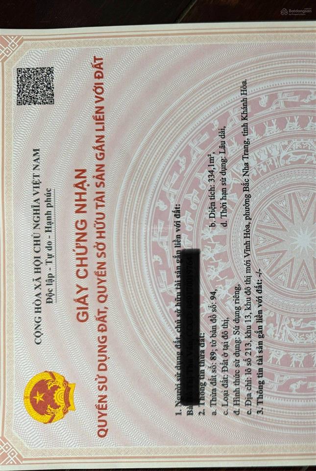 Mặt tiền phạm văn đồng  kđt vĩnh hoà, phường bắc nha trang  334,1 m2  giá 72 triệu/m2