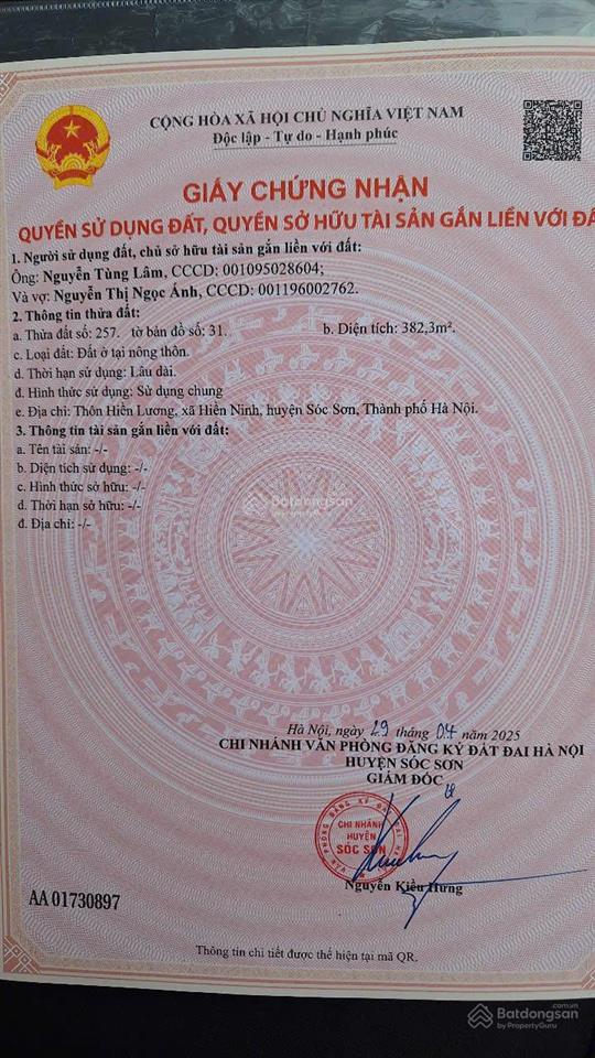 Cơ hội sở hữu lô đất đẹp tại hiền lương, hiền ninh, sóc sơn (hà nội)