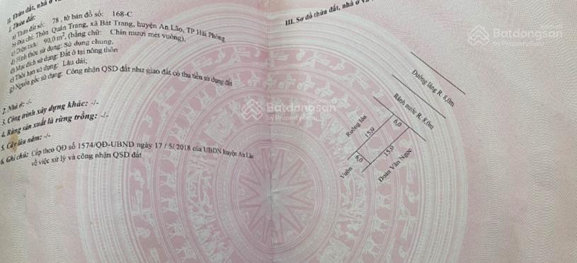 Bán đất mặt đường 301, bát trang, an lão, hải phòng