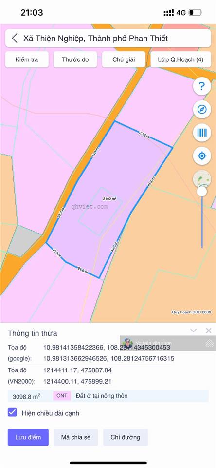 Bán đất xã thiện nghiệp phan thiết giá 4.7 tỷ diện tích 3101.7m² (có 360m² thổ cư)