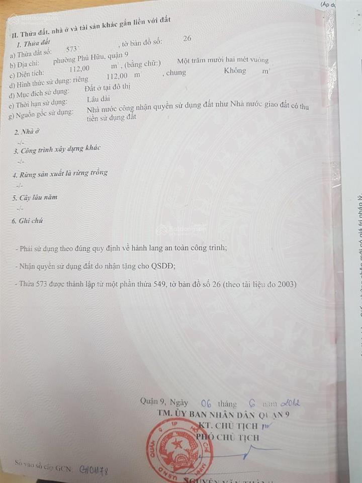 Bán đất nền 112m2 tại nguyễn duy trinh, phú hữu, quận 9, tp. hcm, giá 3,7 tỷ vnd