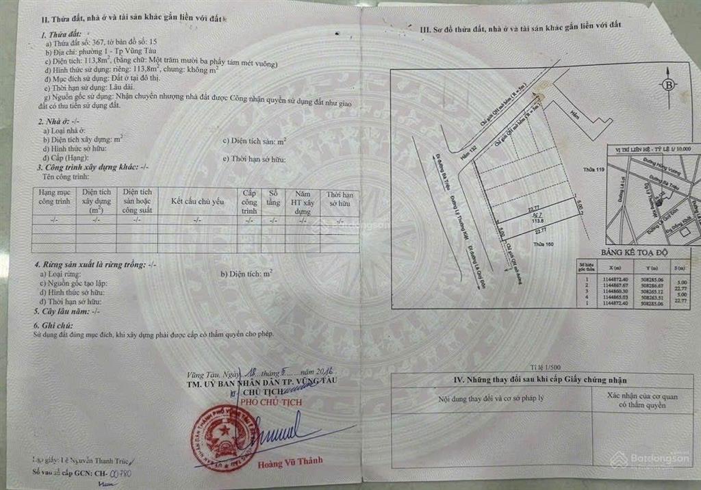 Bán nhà mặt tiền lý thường kiệt  114m2=5x22m = 2 tầng  gần công viên bãi trước vũng tàu  15 tỷ