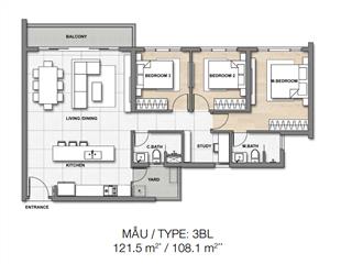 Palm heights bán căn hộ tháp t3, 121m2, 3 phòng ngủ view nội khu