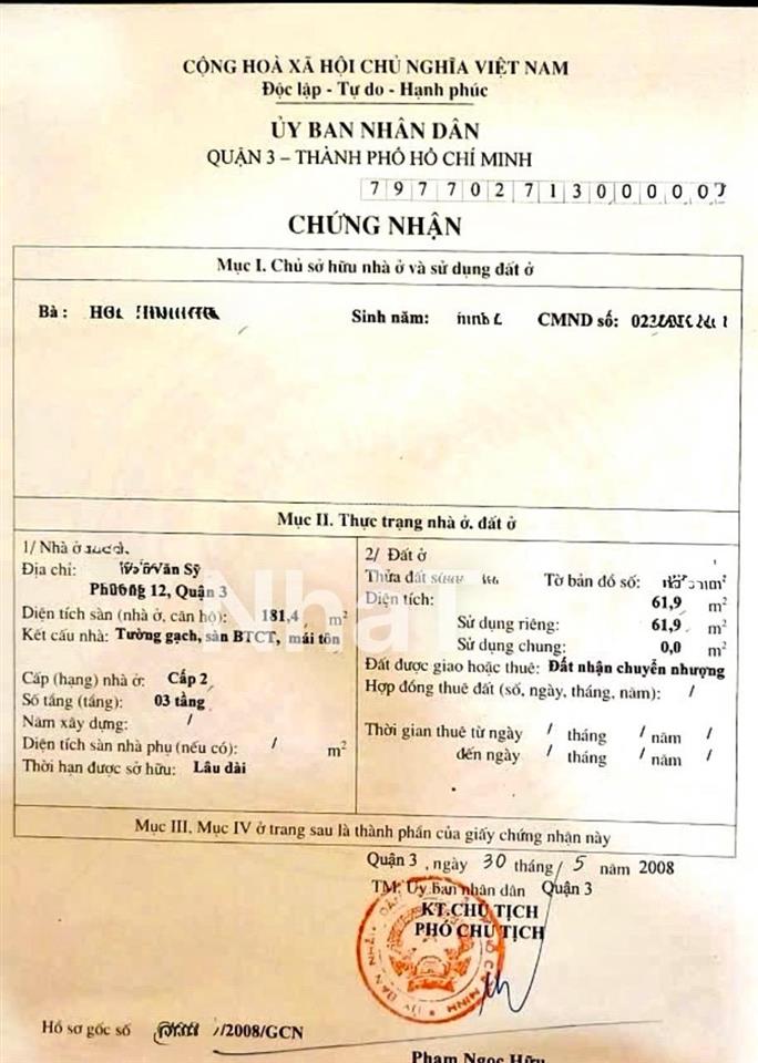 Bán nhà riêng tại lê văn sỹ, 16,6 tỷ, 62m2, 3pn, 3wc, q3, hcm, giá cực chất