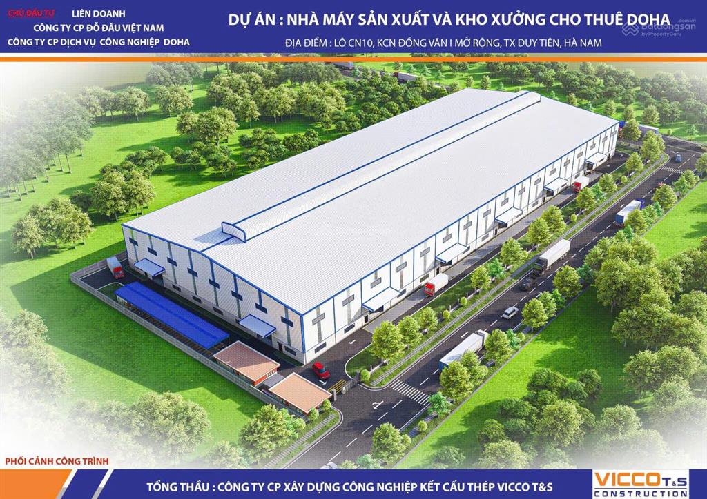 Cho thuê kho xưởng kcn đồng văn 1, đồng văn, hà nam dt 10.000m2