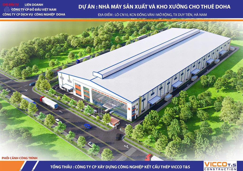 Cho thuê kho xưởng kcn đồng văn 1, đồng văn, hà nam dt 10.000m2