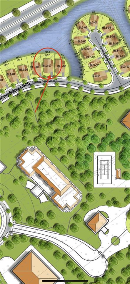 Bán đơn lập bằng lăng 02  07. đn, 495m2, nhà thô. đất vuông, gần ngã ba sông rộng, giá 175 tỷ
