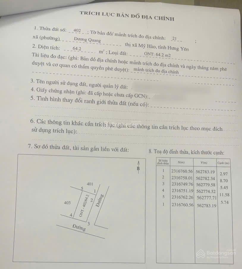 Bán lô góc 64,2m2 tại xã dương quang, thị xã mỹ hào. đường to đẹp ô tô tránh nhau.