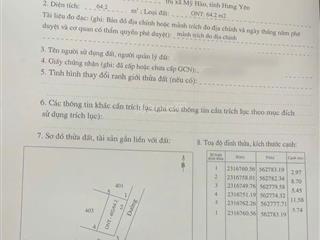 Bán lô góc 64,2m2 tại xã dương quang, thị xã mỹ hào. đường to đẹp ô tô tránh nhau.