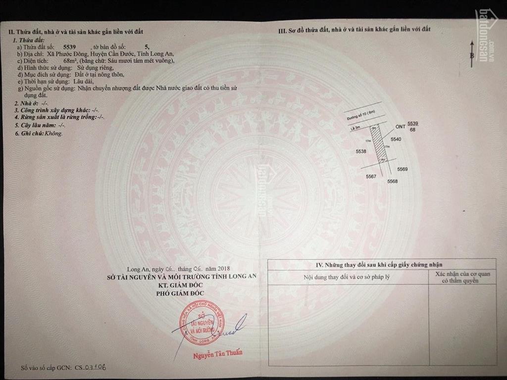 Đất tc 100% giá cực tốt tại kdc phước đông, cần đước lô đẹp, mặt tiền 6m, sổ đỏ, giá chỉ 1 tỷ