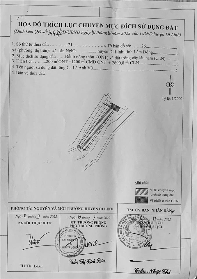 Bán đất có 1400m2 thổ cư tại xã tân nghĩa (cũ), tỉnh lâm đồng, dt 4090m2, 115m mặt tiền.