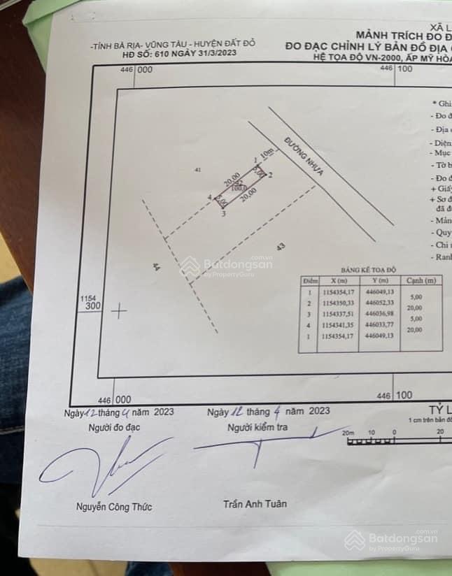 Đất long mỹ, đất đỏ 1124.7m2, 100m2 thổ cư mặt tiền 20m gần biển phước hải