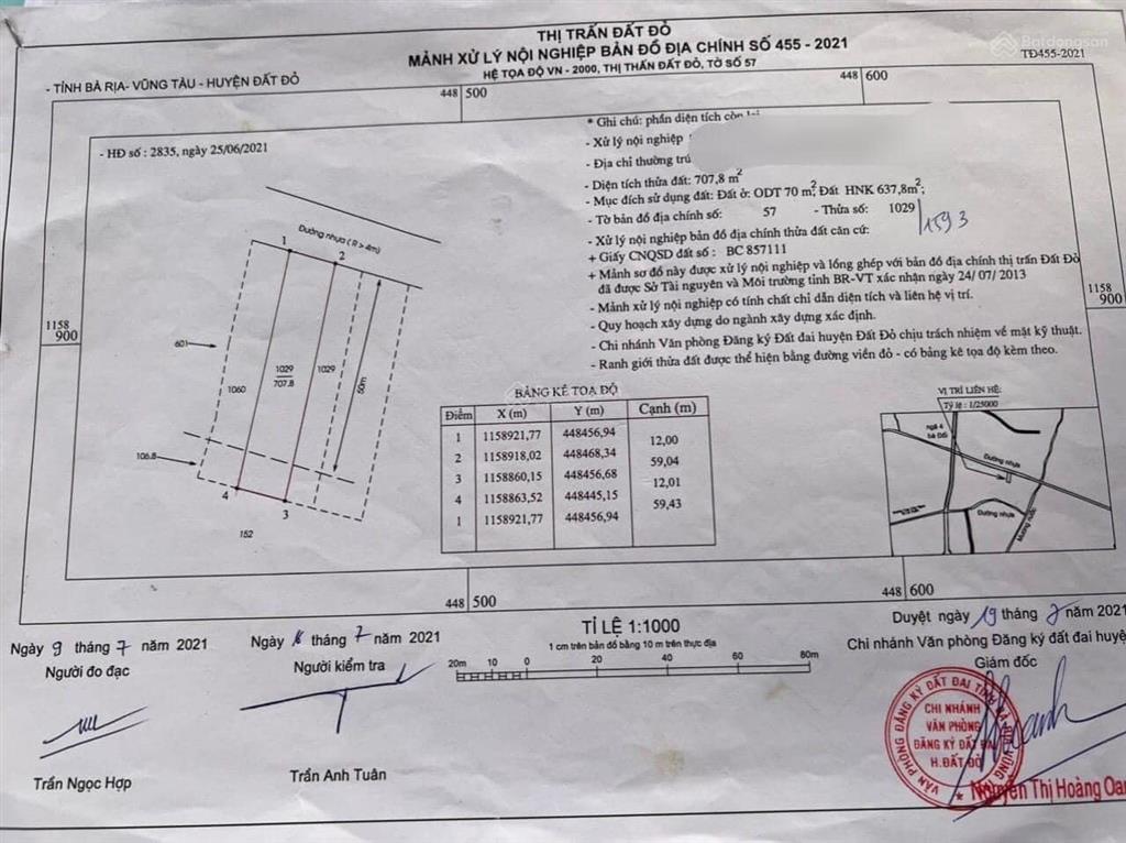 Đất mặt tiền nguyễn huệ thị trấn đất đỏ 707,8m2 quy hoạch 2 mặt tiền đường lớn giá 3 tỷ 050