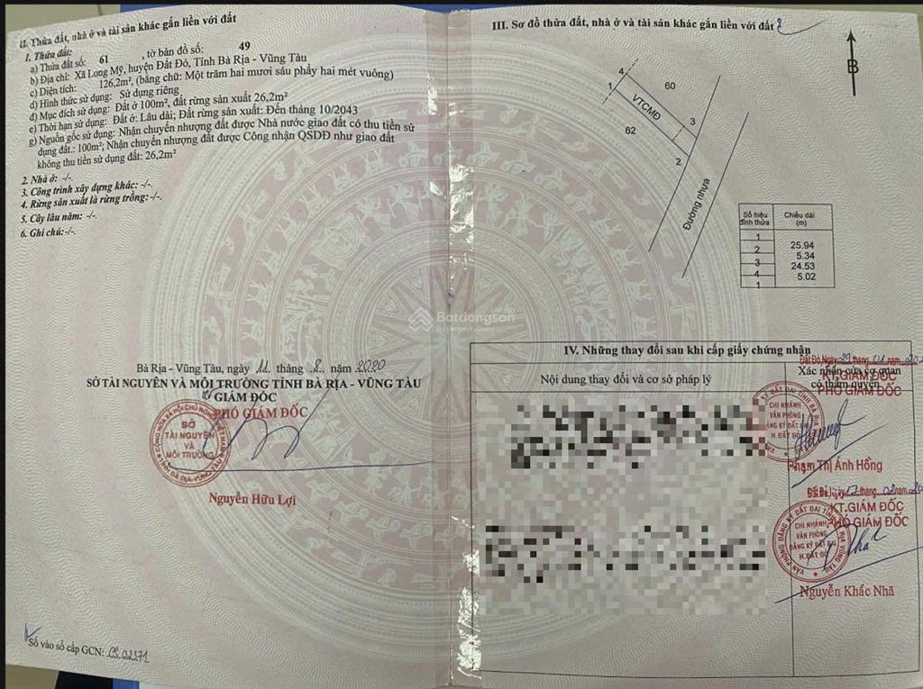 Bán đất long mỹ  phước hải view núi, 1,25 tỷ, 126m2, mặt tiền đường nhựa gần biển