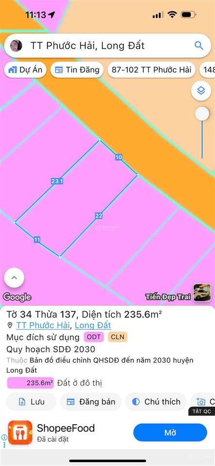 Bán đất vườn bơ thị trấn phước hải gần biển, sổ sẵn, thổ cư 80m²